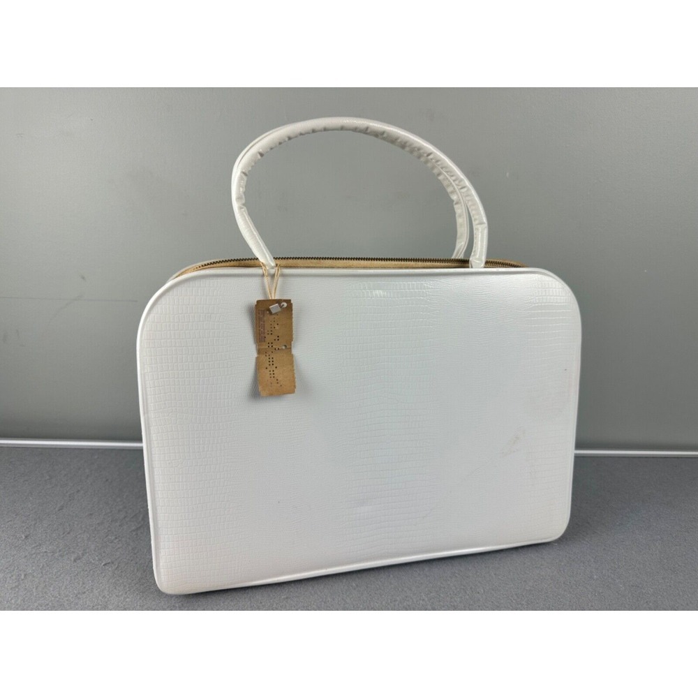 Vintage Strawbridge & Clothier White Full Zip 13.5" Case w/Animal Skin Print